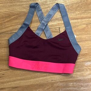 Nike Pro Indy Logo Back sports bra in wine